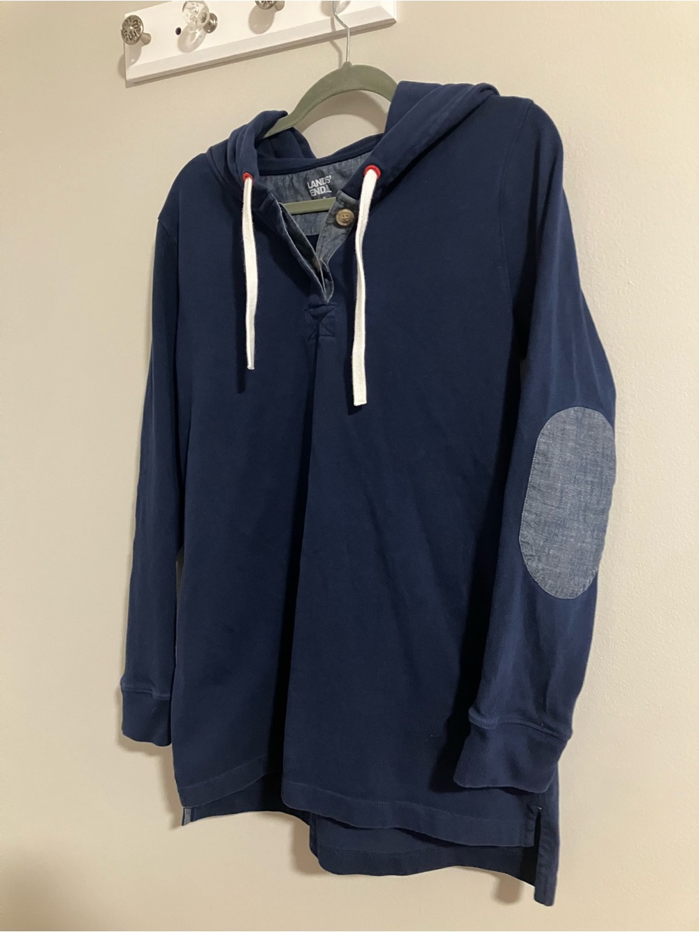 Lands End navy hoodie with elbow patches
